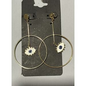Gold Toned Evil Eye Dangle Earrings